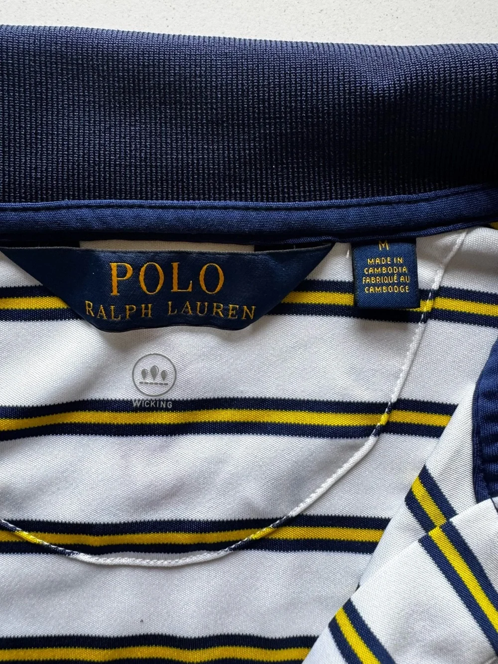 Polo by Ralph Lauren White Navy Yellow Striped Polo Shirt (Men’s Medium)